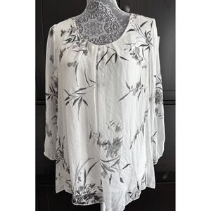 Rosemarine 100% Silk Chiffon Floral Print‎ Boho Bubble Sleeve Blouse Size S